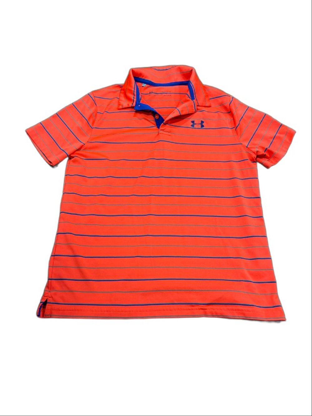 Under Armour HeatGear Boys Striped Golf Polo Shirt - Coral Orange & Blue